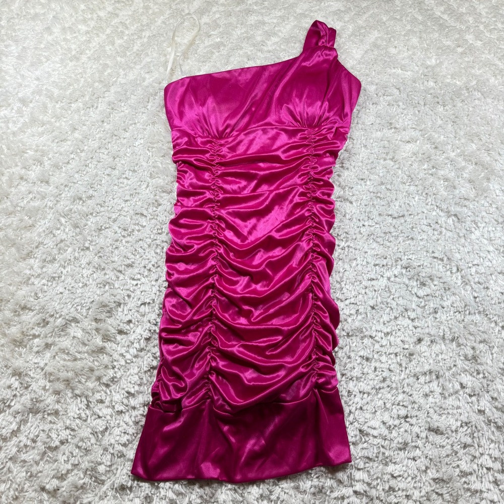 Deb Dress Small Pink Ruched Mini Dress Party Cocktail Bodycon Y2K VINTAGE Barbie
